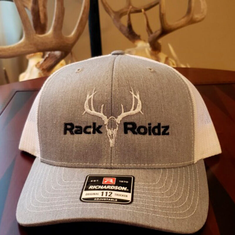 RackRoidz grey with black and white logo mesh hat