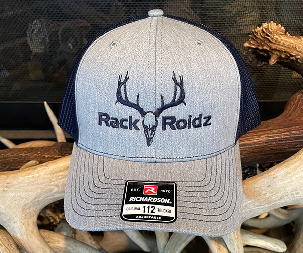 Richardson 112 Style Gray with blue mesh and blue RackRoidz Logo Hat