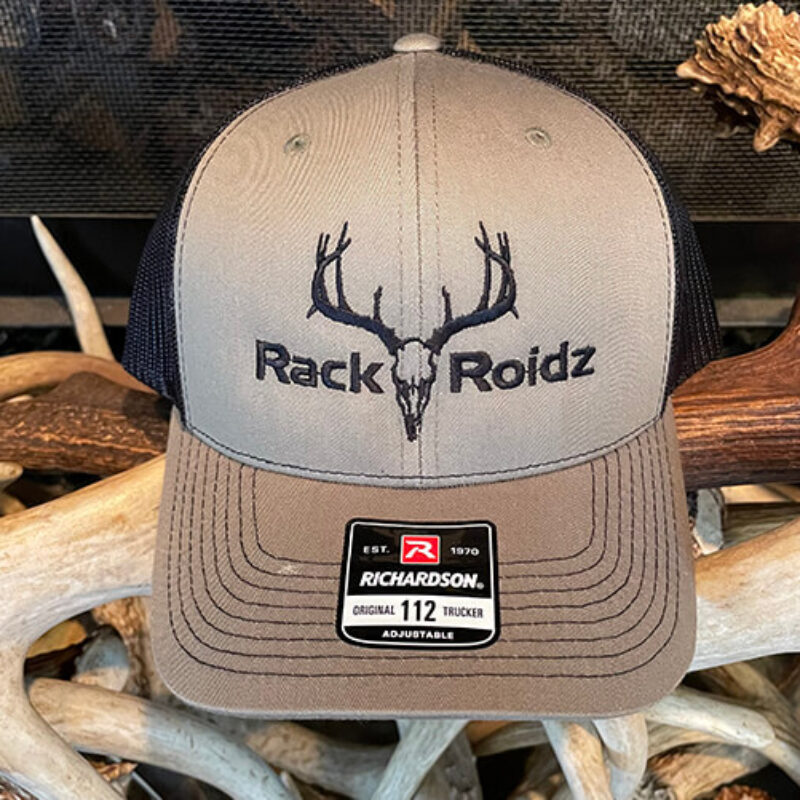 Richardson 112 Style tan with black mesh and black RackRoidz Logo Hat