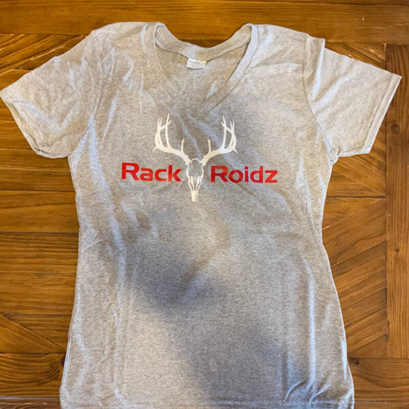 RackRoidz logo Women's light gray V-neck t-shirt