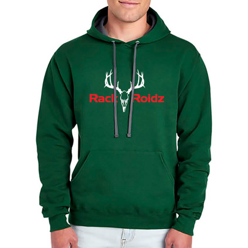 Forest green hoodie with logo on front