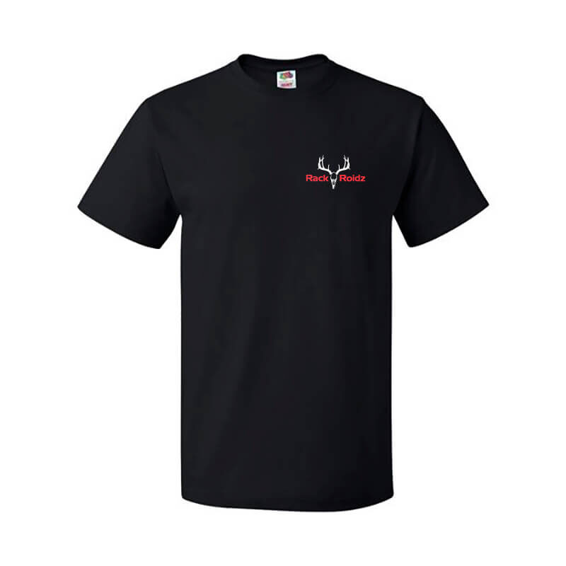 Black t-shirt front with logo