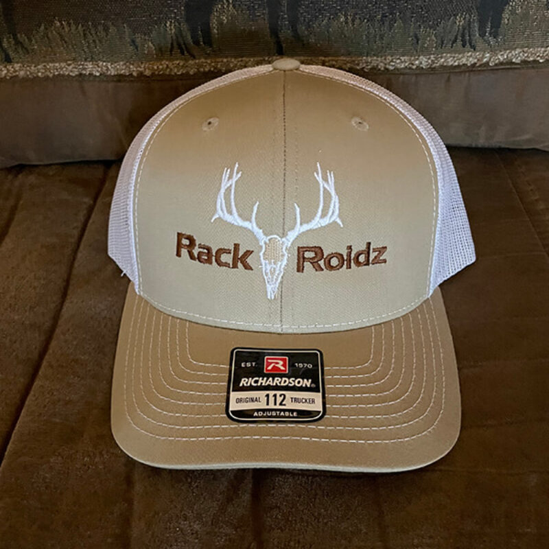 RackRoidz Khaki with white mesh Richardson 112 white and brown logo hat